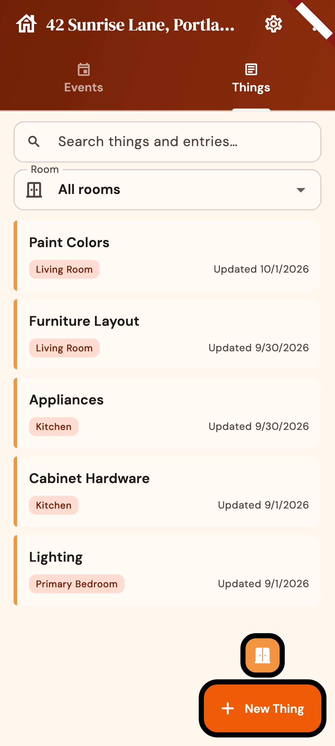 Home screen with things